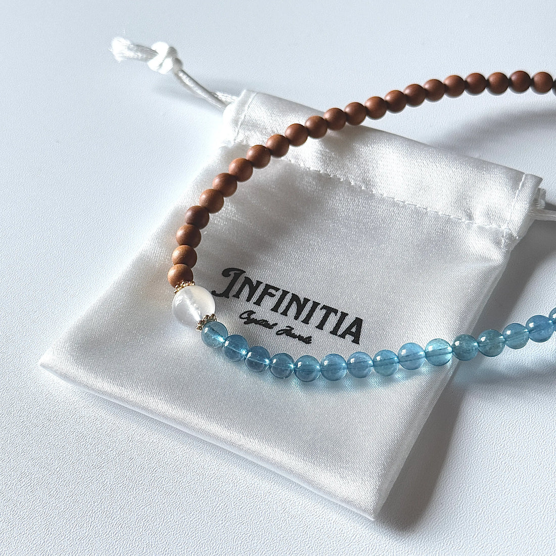 Aquamarine & Blue Moonstone with Sandalwood Bracelet